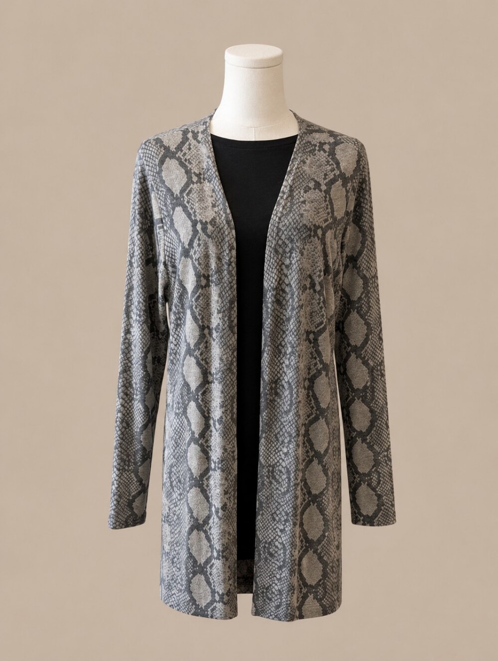 First Love Women's Gray Snake-Print Open-Front Cardigan